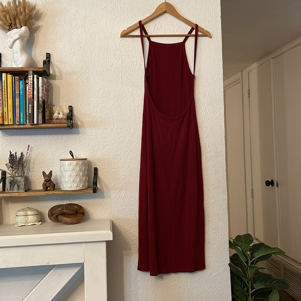 Reformation Carson Red Rib Knit Open Back Bodycon Midi Dress Size Medium - Picture 6 of 8
